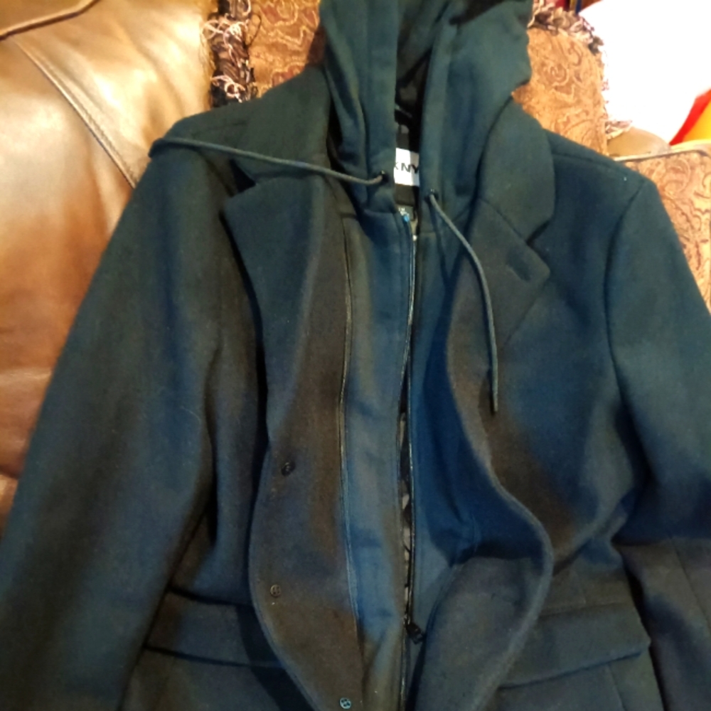 DKNY Black Hooded Coat New with tags original price $295 Removable hood